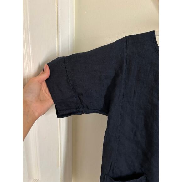Francesca Bettini Top Women's Small Navy 100% Linen Tunic Blouse Made in Italy - Picture 3 of 7